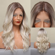 Ombre Blonde Lace Front Wig Long Wavy Synthetic Wigs for Women Middle Part Wigs Natural Looking Synthetic Wig for Women……