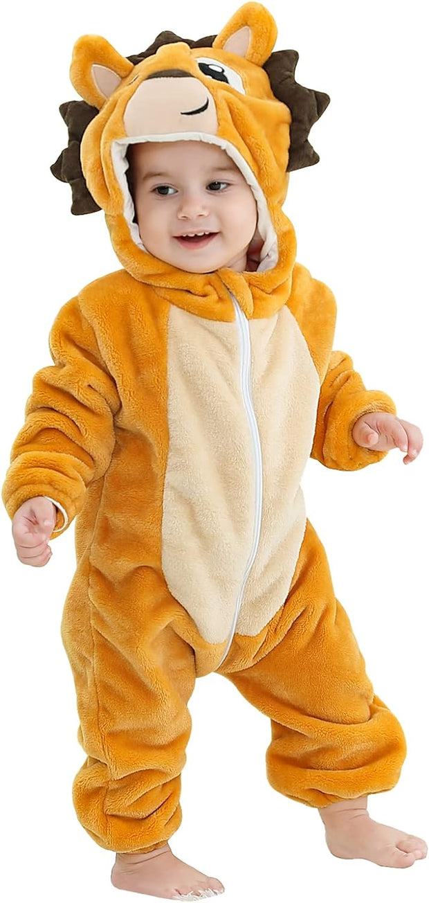 Baby Rompers Newborn Girls Boys Animals Zipper Hooded Jumpsuit Autumn Winter Flannel Clothing Unisex