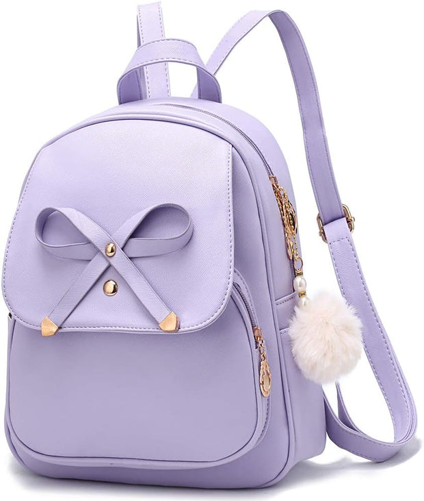 Girls Bowknot Mini Backpacks PU Leather Women Fashion Backpack Shoulder Bags for Ladies Small Rucksack Teenagers