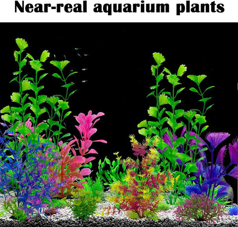 Aquarium Fish Tank Plastic Plants, 23 Pack Colorful Artificial Aquatic Plants, Vivid Underwater Plants Decorations Water Plants