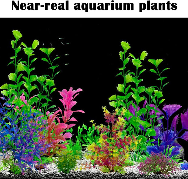 Aquarium Fish Tank Plastic Plants, 23 Pack Colorful Artificial Aquatic Plants, Vivid Underwater Plants Decorations Water Plants