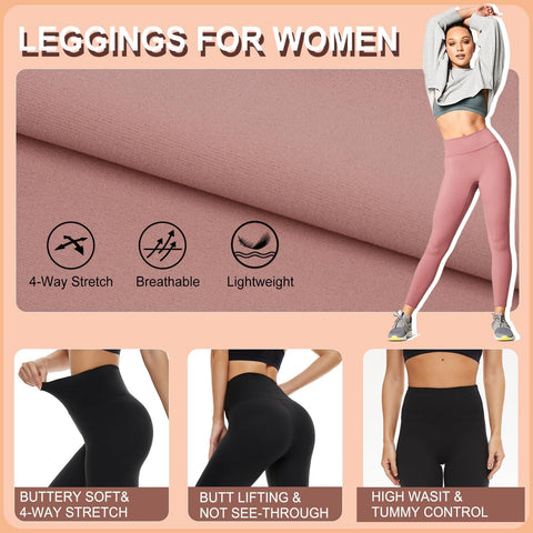 Black Leggings for Women Soft High Waisted Tummy Control Leggings Sports Workout Gym Running Yoga Pants