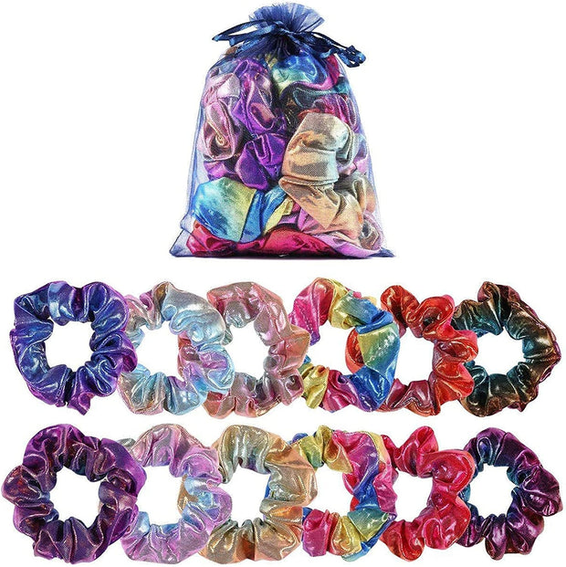 Shiny Metallic Scrunchies for Girls, 12 Pieces Hair Scrunchies for Women Elastics Ponytail Holder Hair Bands Teenage Girls Hair Accessories Gift