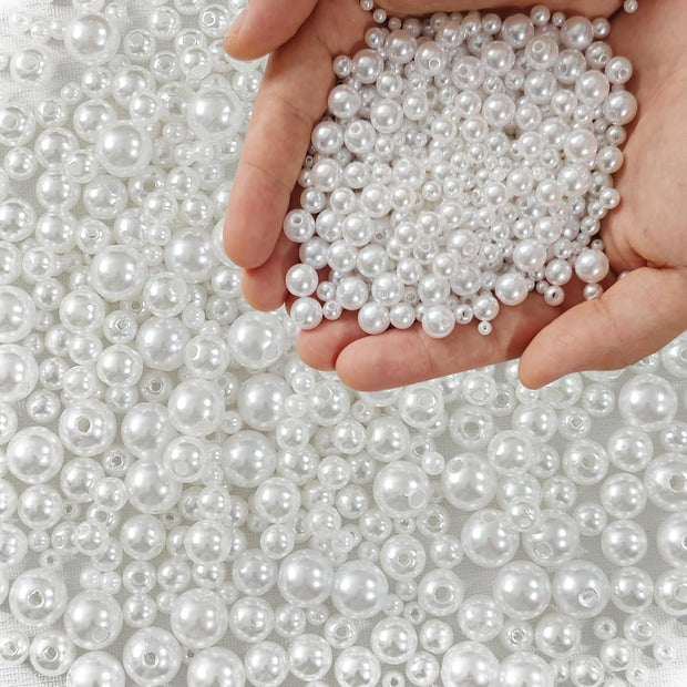 1500Pcs Pearl Beads for Jewelry Making, 4Mm 6Mm 8Mm 10Mm round Loose Pearls Beads with Hole, Bracelet Pearls for Crafts, White Pearls for Jewelry Making