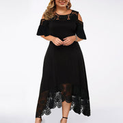 plus Size Dresses for Women Sexy Lace Splicing Cold Shoulder Ruffle Sleeve Dress Casual Loose Dress Summer Maxi Long Dress Oversized Hawaiian Beach Dresses Cruise Outfits Dresses