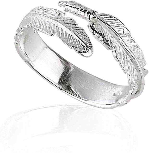 Solid 925 Sterling Silver Angel Wing Feather Adjustable Ring Size L-R Gift Boxed