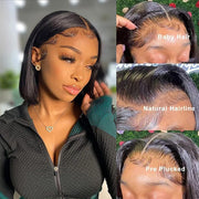 Straight Human Hair Bob Wigs 13X4 HD Lace Front Human Hair Wigs Pre Plucked with Baby Hair Brazilian Straight Short Bob Wigs for Women (10Inch)