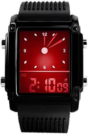 LED Digital Sport Watch Analog Quartz Outdoors Dual Time Military Stopwatch Week Multicolor Back Light Rubber Band Rectangle Stainless Steel Case 50M Water Resistant Wrist Watches - Black