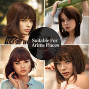 Brown Bob Wig with Bangs Short Wigs Synthetic Hair Short Brown Wigs Hair Bangs Wig Human Hair Wig Short Short Straight Short Bob Wig Bob Hair Wig Daily Party Cosplay Costume for Daily Party Halloween