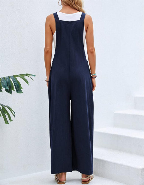 Dungarees for Women Uk Wide Leg Jumpsuit with Pocket Loose Fit Playsuits Summer Boho Romper Sleeveless Strappy Overalls