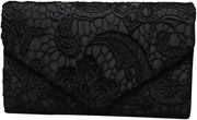 Lace Envelope Clutch, Womens Floral Lace Envelope Clutch Purses, Elegant Handbags for Parties and Wedding Occasions Black