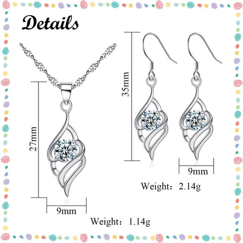 Silver Jewellery Set for Women, 925 Sterling Silver Angel Wing Jewellery Set, Silver Drop Dangle Hook Earrings & Necklace Pendant Set, Jewellery for Wife Girlfriend for Christmas Birthday