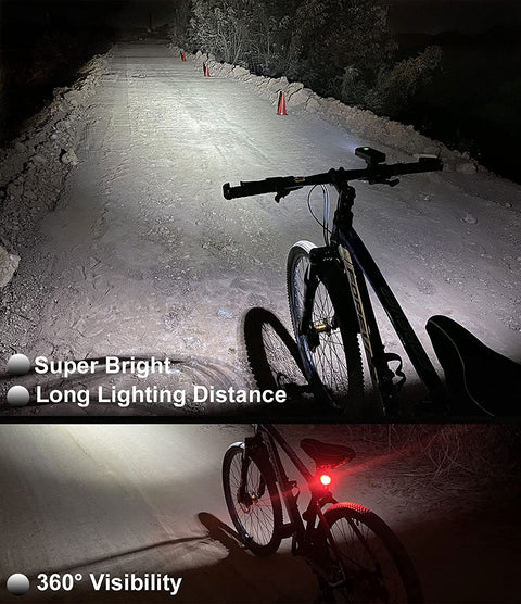 Bike Lights Set Front and Back, USB C Rechargeable 6400 Mah Super Bright 2400 Lumen Bicycle Light,Easy to Install Bike Headlight and Taillight Combinations,Road and Mountain Cycling Light