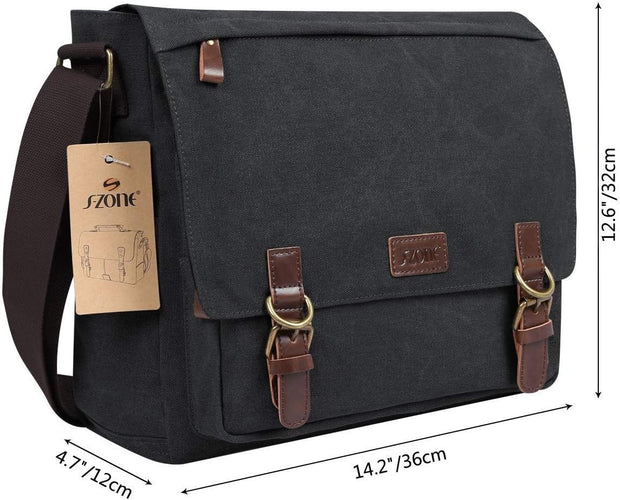 Men'S Messenger Bag Crossbody Shoulder 15.6 Inch Laptop Vintage Canvas Briefcase Satchel for Work School Traveling Daily Use Multiple Pocket