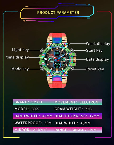 Men'S Analog Sports Watch, LED Military Wrist Watch Large Dual Dial Digital Outdoor Watches Electronic Malfunction Two Timezone Back Light Water Resistant Calendar