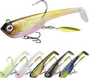 Soft Fishing Lures for Bass Pike Trout Perch, Pre-Rigged Jigs Head Sea Fishing Lures with Ultra-Sharp BKK/VMC Hooks, Plastic Artificial Swimbaits, Fishing Tackle for Saltwater & Freshwater