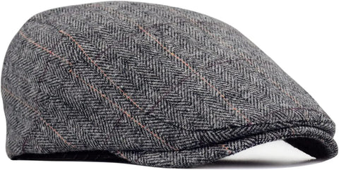 Mens Tweed Flat Cap Driving Hat Newsboy Cap - Adjustable Fashion Newsboy Irish Beret Hat, Autumn Winter, 55-59CM