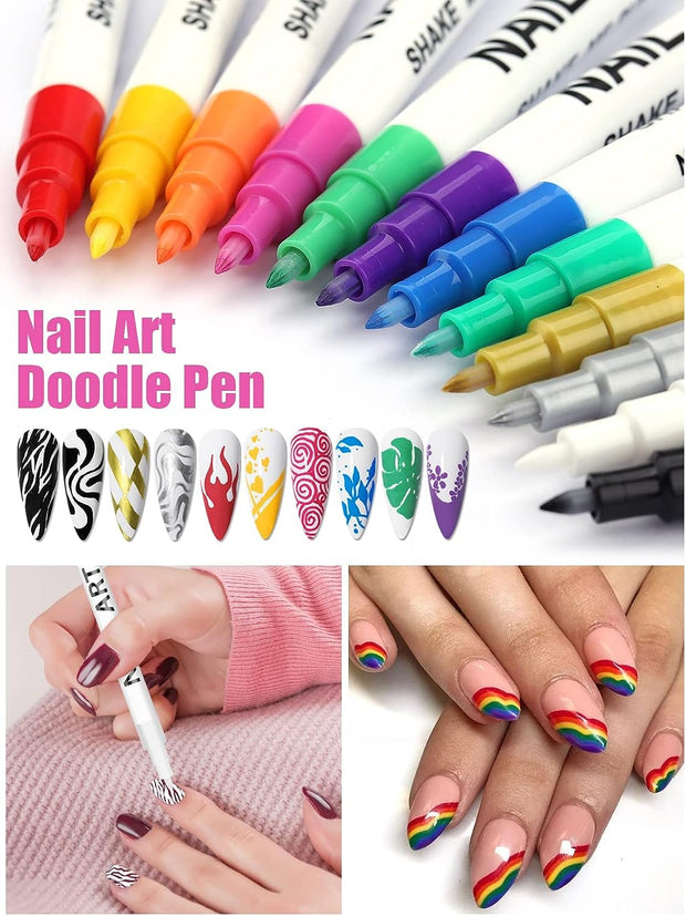 12 Color 3D Nail Art Pens Set,  Nail Point Graffiti Dotting Pen Drawing Painting Liner Brush for DIY Nail Art Beauty Adorn Manicure Tools for Halloween Christmas