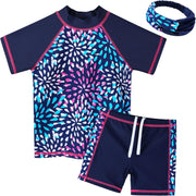 Girls 2PCS Swimsuit Short Sleeve Kids Beachswimming Set Costume for 3-12Years