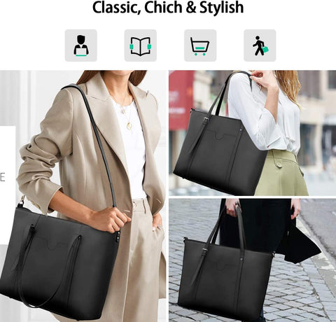 Women Handbag Laptop Tote Bag 15.6 Inch Leather Large Tote Bag Lightweight Shoulder Office Bag Lady for Work Shopping