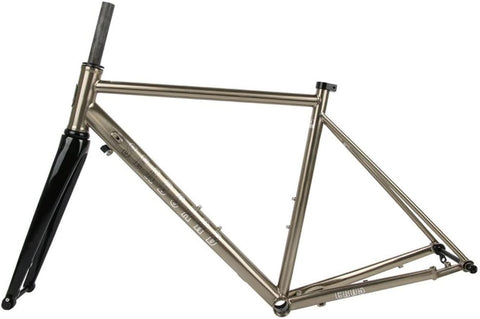 Disc Brake Road Bike Frameset 700C Cr-Mo Steel Frame Thru Axle 100/142Mm 28C Fat Tires Bicycle Frame 44/47/50/53/56CM (Color : Titanium, Size : 44Cm)