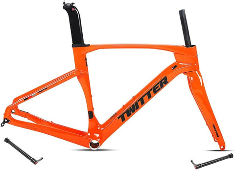 Gravel Bike Frameset 700C Carbon Road Bike Frame 45/48/51/54Cm Thru Axle F12X100Mm/R12X142Mm Disc Brake Frame Internal Routing Lightweight (Color : Geel, Size : 54CM)