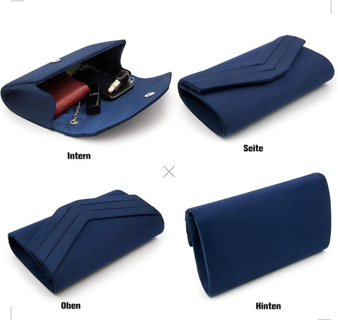 Clutch Bag for Women, Suede Clutch Bags for Wedding Shoulder Crossbody Evening Bag (Navy)