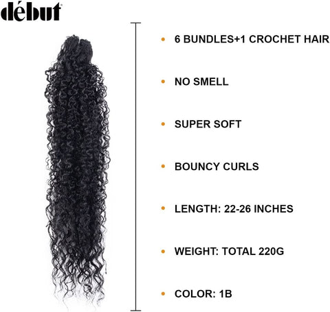 Synthetic Hair Bundles Weave Bundles 7Pcs Afro Kinky Curly 22 24 26 Inch 220G High Temperature Fiber (22 24 26, 1B)