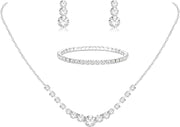 Silver Jewelry Set for Women Rhinestone Crystal Necklace Drop Earrings Link Bangle Bracelet Bridal Wedding Jewelry Sets for Brides Bridemaid Prom Costume Accessories