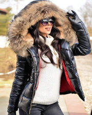 Winter Faux Fur Hood Puffer down Coat Lady Thick Quilted Padded Jacket Zip Parka