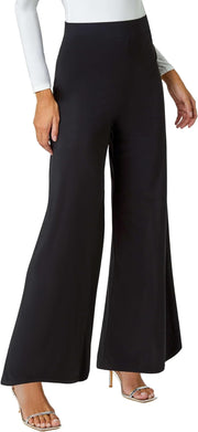 Wide Leg Trousers for Women UK Ladies Palazzo Pants Evening Jersey Elasticated High Waist Smart Flared Culotte Office Work Going Out Loose Crepe Bottoms