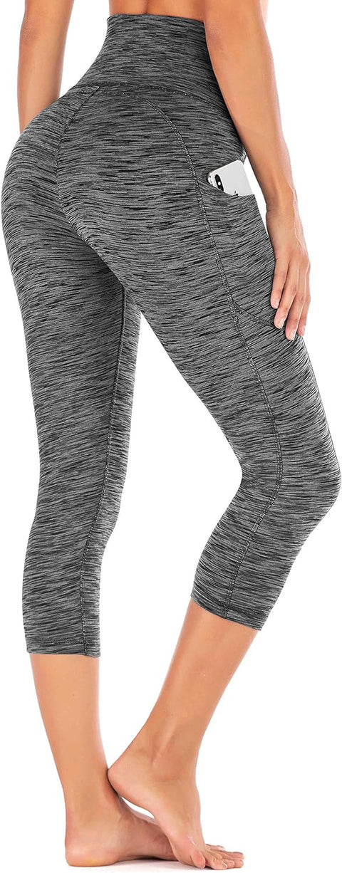 Capri Leggings with Pockets High Waist Cropped Trousers Yoga Pants for Women Running Active 3/4 Length Leggings for Workout Exercise & Fitness