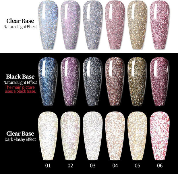 Reflective Glitter Gel Polish Holographics Reflective Gel Nail Polish Sparkly Shiny Disco DJ LED Gel Gift Set for Women