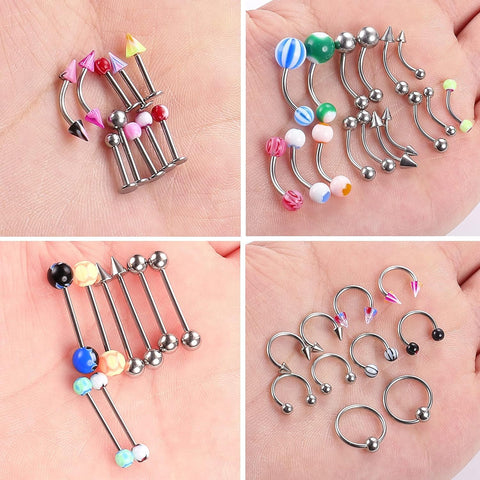 185Pcs Body Piercing Jewelry for Women Men Tongue Nipple Rings Eyebrow Lip Belly Button Barbell Nose Piercing Tragus Navel Barbells 14G-18G