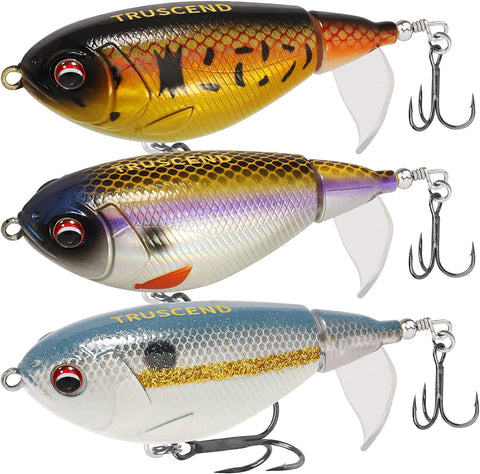 Topwater Fishing Lures with BKK Hooks, Plopper Floating Fishing Lures for Bass Catfish Pike Perch Swimbaits with Swivel Tail, Surface Bass Pike Pencil Fishing Lure for Freshwater or Saltwater