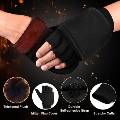 Winter Fingerless Gloves for Men & Women: Cold Weather Windproof Warm Waterproof Lightweight Touch Screen Mittens Black S/M/L