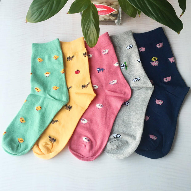 5 Pairs Women Socks Funny Cute Animal Ladies Socks Cat Dog Socks Gifts for Women, One Size