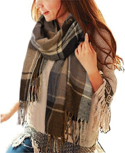 Winter Long Soft Warm Tartan Check Scarves Wraps for Women Wool Spinning Tassel Shawl Long Stole