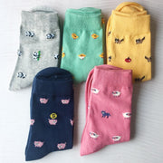 5 Pairs Women Socks Funny Cute Animal Ladies Socks Cat Dog Socks Gifts for Women, One Size