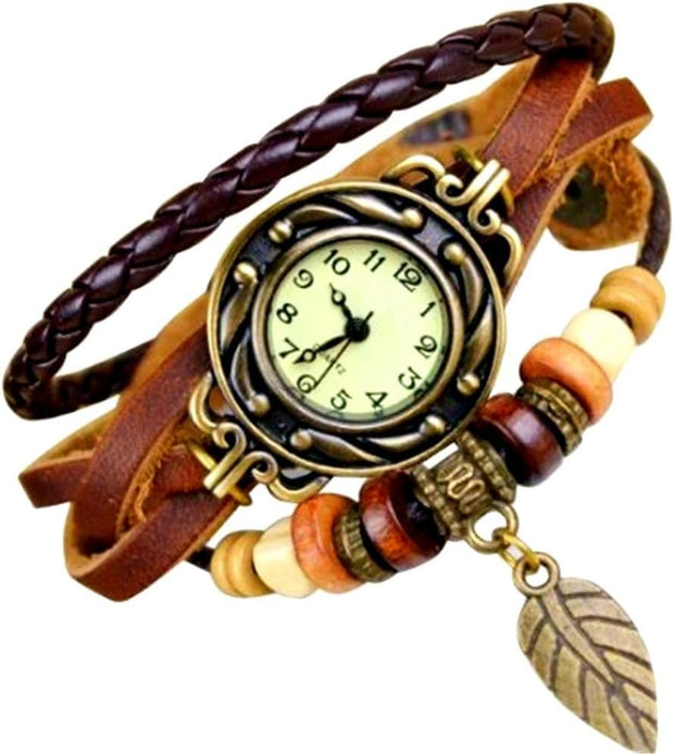 Elegant Ladies Bronze Leaf Boho Chic Vintage Inspired Bracelet Dress Watch (Brown)