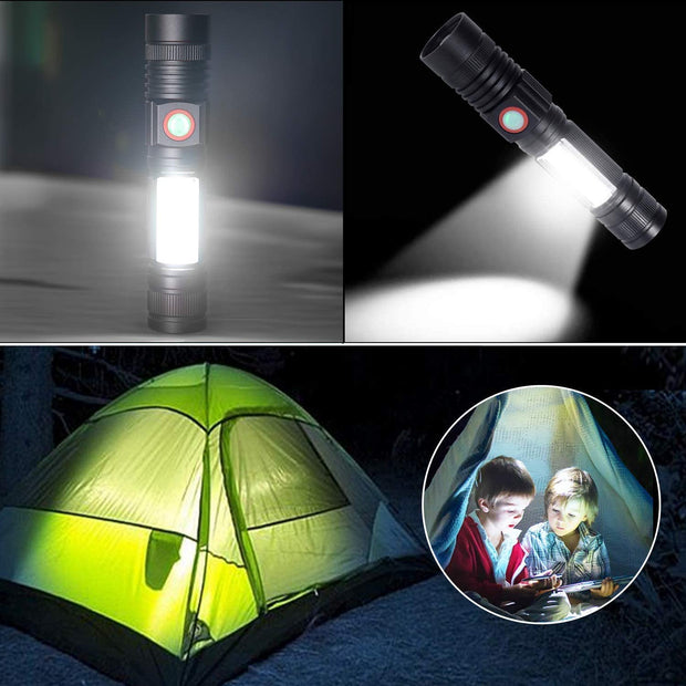 Torch Led Torches Rechargeable (Including Battery) 2000 Lumens Mini Magnet Torches Super Bright Tactical Flashlight COB Work Light Powerful Torch for Hiking Camping Walking(2 Pack)