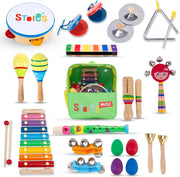 19 Pcs Kids Musical Instruments for 3 Year Olds Xylophone for Kids Baby Tambourine Musical Toy Instruments Wooden Toddler Music Instrument Drum Set