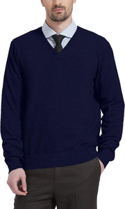 Men'S Wool Blend Knitted Jumpers Relaxed Fit V Neck Long Sleeve Pullover Sweater