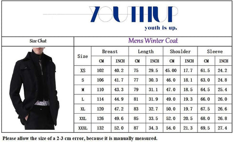 Mens Wool Coats Regular Fit Military Winter Trench Coat Hip-Length Thick Casual Peacoat