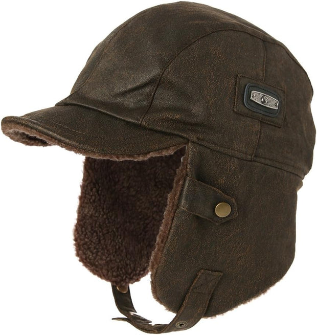 Unisex Winter Aviator Pilot Cap Earflap Hunting Trapper Hat Ski Snow Hats Waterproof Faux Leather/Waxed Cotton