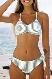 Women'S Bikini Set Back Braided Straps Lace up Bikini Reversible Bottom Two Piece Swimwear Bathing Suits