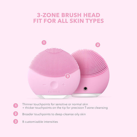 LUNA Mini 2 Facial Cleansing Brush - Travel Accessories - Face Massager Electric - All Skin Types Ultra-Hygienic Skincare - Simple Face Wash - Silicone Electric Face Cleanser - Pearl Pink