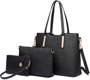 Women Fashion Handbag Shoulder Bag Purse Faux Leather Tote 3 Piece