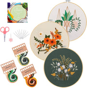 Embroidery Starter Kit, 3 Pack Cross Stitch Kit with Floral or Plant Pattern and Instructions, Full Range of Embroidery Kits, Embroidery Hoops, Color Threads and Tool