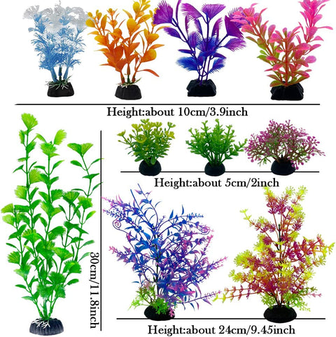 Aquarium Fish Tank Plastic Plants, 23 Pack Colorful Artificial Aquatic Plants, Vivid Underwater Plants Decorations Water Plants